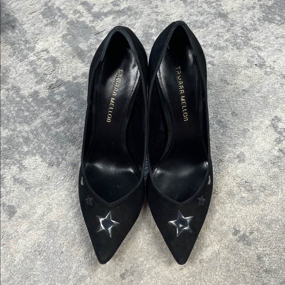 Nib Tamara Mellon Star Cut Out Suede Pointed Toe Pumps Heels Black Sz 41 — image 5 of 8